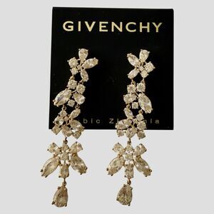 NWT Givenchy Gold Tone Liner Long Drop Earrings With Cubic Zirconia Statement